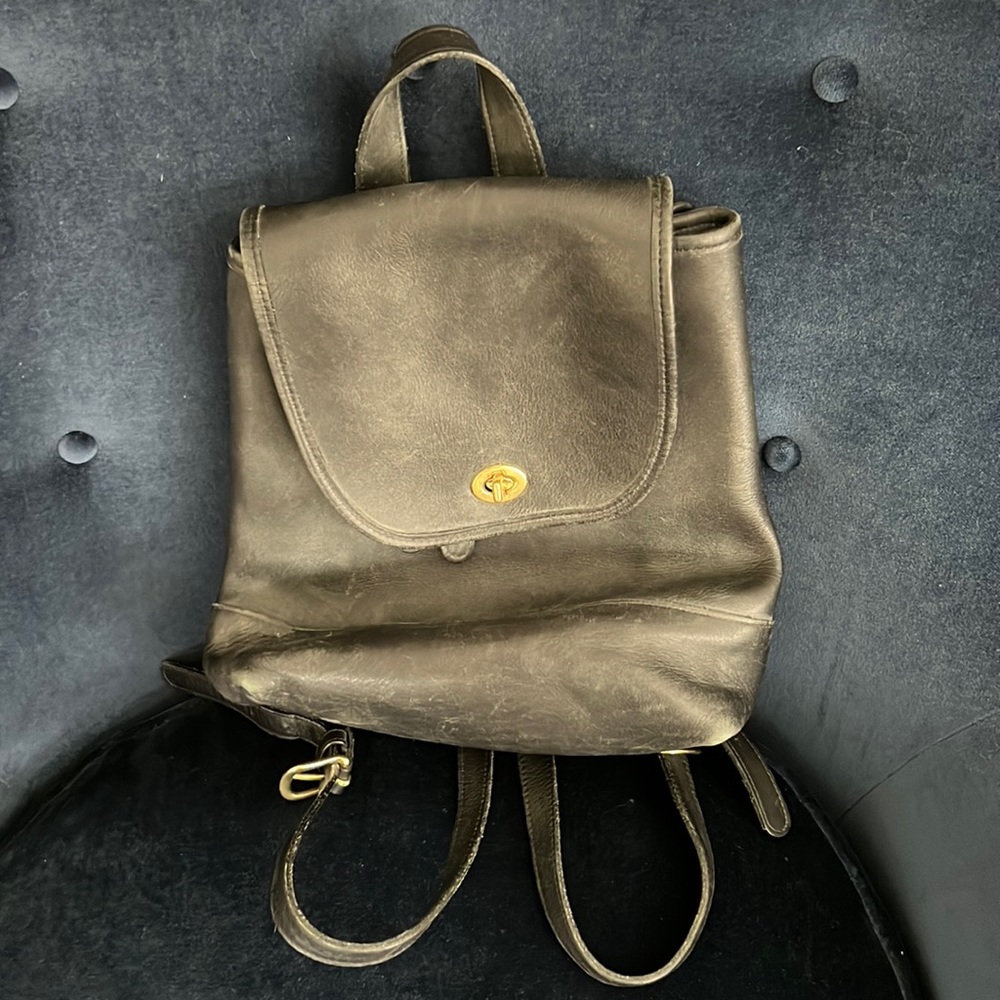 Coach Turnover Black Leather Backpack
